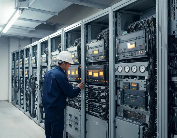 Rack-mounted UPS equipment in a critical power room