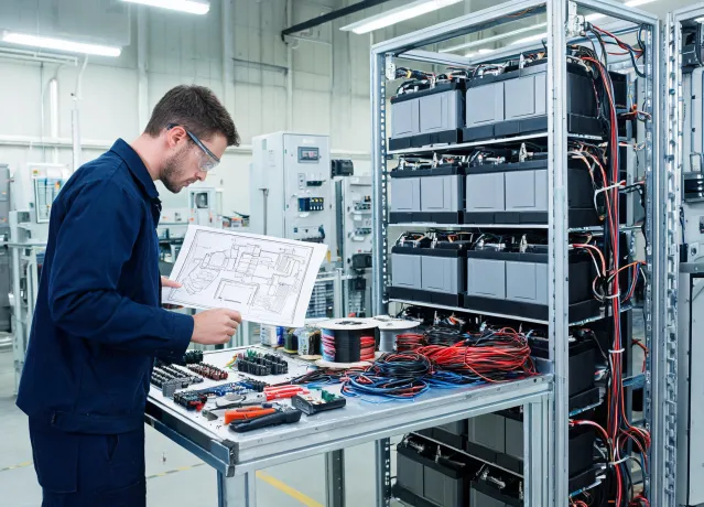 Controls engineer reviewing UPS wiring and outlet plan